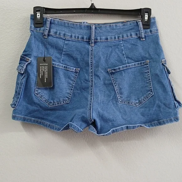 NWT Aotasely Blue Denim Mini Cargo Shorts Size L (12-14) - Picture 9 of 10
